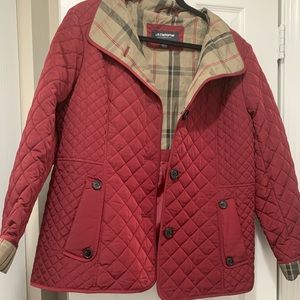 Red buttoned quilted jacket